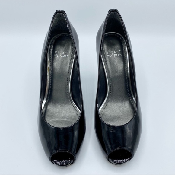 Stuart Weitzman Black Patent Leather Sierra Peep Toe Pump Size 7.5 - Picture 4 of 7